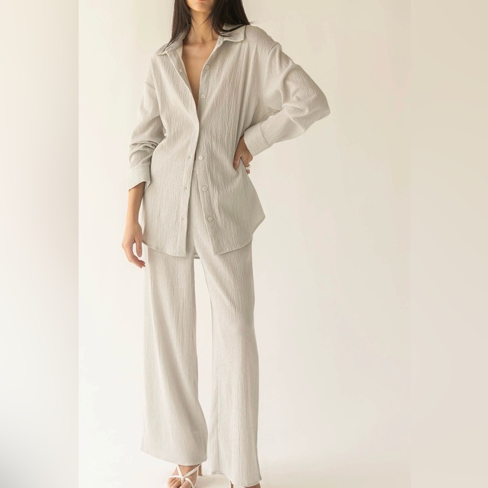 OAK + FORT Crinkle Button Up and Pants Set